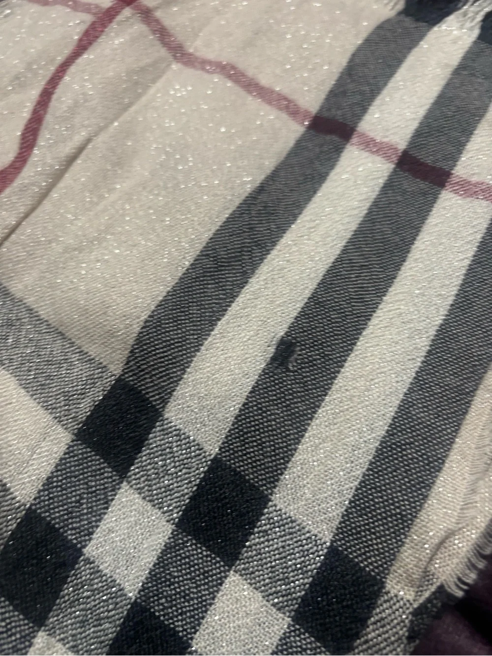 Burberry Checked scarf/ Wrap in Cream, Black and Red Accent